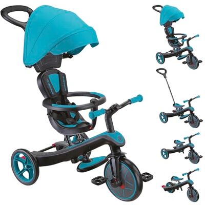 Globber Explorer 4-in-1 driewieler schaalbare driewieler en loopfiets voor peuters van 10 maanden tot 5 jaar, turquoise blauw Globber Explorer 4-in-1 driewieler schaalbare driewieler en loopfiets voor peuters van 10 maanden tot 5 jaar, turquoise blauw