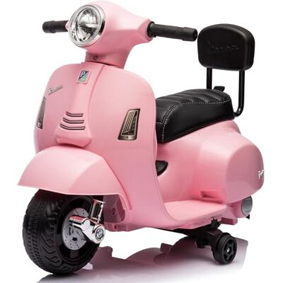 Sun Vespa Elektrische motorfiets voor kinderen met claxon, gaspedaal, verlichting, zijwielen (roze met rugleuning) Sun Vespa Elektrische motorfiets voor kinderen met claxon, gaspedaal, verlichting, zijwielen (roze met rugleuning)