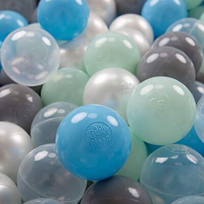 KiddyMoon 100/7 cm ∅, kleurrijke kunststof ballen voor zwembad, kinderen, baby's, made in EU, parel/grijs/transparant/babyblauw/mint KiddyMoon 100/7 cm ∅, kleurrijke kunststof ballen voor zwembad, kinderen, baby's, made in EU, parel/grijs/transparant/babyblauw/mint