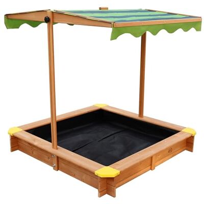 AXI Lily Zandbak voor kinderen, bruin/groen, zandbak voor kinderen van FSC-hout met deksel/zonnedak, in hoogte verstelbaar, 118 x 118 cm AXI Lily Zandbak voor kinderen, bruin/groen, zandbak voor kinderen van FSC-hout met deksel/zonnedak, in hoogte verstelbaar, 118 x 118 cm