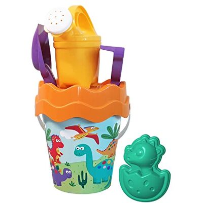 Simba Dino Set van 6 emmers, zandspeelgoed, emmer, zeef, zandvorm, schep, hark, sproeier 16 cm, diameter 17 cm, vanaf 10 maanden Simba Dino Set van 6 emmers, zandspeelgoed, emmer, zeef, zandvorm, schep, hark, sproeier 16 cm, diameter 17 cm, vanaf 10 maanden