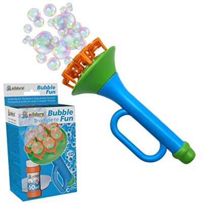 alldoro 60623 Grappige zeepbellentrompet met zeepbellenvloeistof 60 ml en kom Multi Bubble Bubble Machine Trumpet ca. 15,2 x 6,5 x 6,5 cm Voor kinderen vanaf 3 jaar alldoro 60623 Grappige zeepbellentrompet met zeepbellenvloeistof 60 ml en kom Multi Bubble Bubble Machine Trumpet ca. 15,2 x 6,5 x 6,5 cm Voor kinderen vanaf 3 jaar