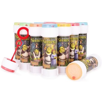 Toyland Shrek Bubbellen, set van 12 met eetstokjes, 60 ml oplossing en labyrint deksel, speelgoed voor zakgeld en verrassingszakjes Toyland Shrek Bubbellen, set van 12 met eetstokjes, 60 ml oplossing en labyrint deksel, speelgoed voor zakgeld en verrassingszakjes