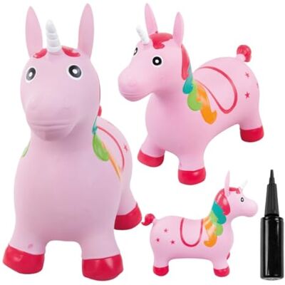 Sun Opblaasbaar springdier, speelgoed voor kinderen van 1 jaar voor binnen en buiten, ergonomisch design, inclusief handpomp (roze eenhoorn) Sun Opblaasbaar springdier, speelgoed voor kinderen van 1 jaar voor binnen en buiten, ergonomisch design, inclusief handpomp (roze eenhoorn)
