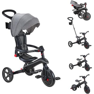 Globber Explorer 4-in-1 driewieler Opvouwbare en schaalbare driewieler als loopfiets voor peuters van 10 maanden tot 5 jaar Zwart en Grijs Globber Explorer 4-in-1 driewieler Opvouwbare en schaalbare driewieler als loopfiets voor peuters van 10 maanden tot 5 jaar Zwart en Grijs