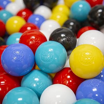 KiddyMoon 100/6 cm diameter plastic gekleurde ballen voor kinderen baby zwembad gemaakt in de EU, zwart/wit/blauw/rood/geel/turquoise KiddyMoon 100/6 cm diameter plastic gekleurde ballen voor kinderen baby zwembad gemaakt in de EU, zwart/wit/blauw/rood/geel/turquoise
