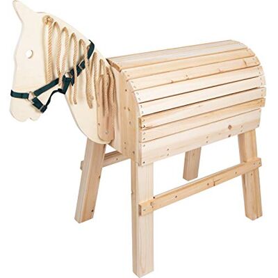 Small Foot wooden horse for children aged 3 and over, riding horse with climbing aid and halter, for outdoor use 11664, beige Small Foot wooden horse for children aged 3 and over, riding horse with climbing aid and halter, for outdoor use 11664, beige