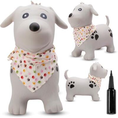 Sun Opblaasbaar springdier, speelgoed voor kinderen van 1 jaar voor binnen en buiten, ergonomisch design, inclusief handpomp (grijze hond met bandana) Sun Opblaasbaar springdier, speelgoed voor kinderen van 1 jaar voor binnen en buiten, ergonomisch design, inclusief handpomp (grijze hond met bandana)