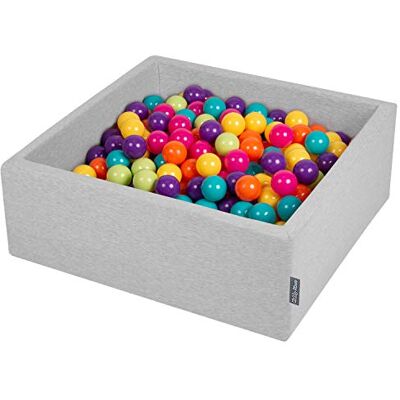 KiddyMoon Ballenbad voor baby's, vierkant, diameter 90 cm x 30 cm hoogte/200 ballen met een diameter van 7 cm, gemaakt in de EU, lichtgrijs: lichtgroen/geel/turquoise/oranje/roze/paars KiddyMoon Ballenbad voor baby's, vierkant, diameter 90 cm x 30 cm hoogte/200 ballen met een diameter van 7 cm, gemaakt in de EU, lichtgrijs: lichtgroen/geel/turquoise/oranje/roze/paars