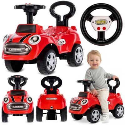 Sun Kinderauto glijbaan vanaf 1 jaar, loopwagen, binnen, voertuig met geluiden (rood) Sun Kinderauto glijbaan vanaf 1 jaar, loopwagen, binnen, voertuig met geluiden (rood)