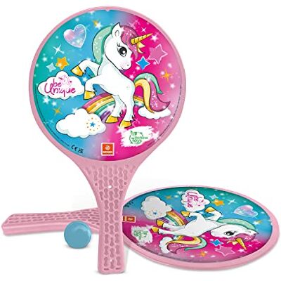 Mondo Toys Unicorn Glitter 2 rackets van kunststof / rubberen bal strandspel voor kinderen en volwassenen -15040 Mondo Toys Unicorn Glitter 2 rackets van kunststof / rubberen bal strandspel voor kinderen en volwassenen -15040