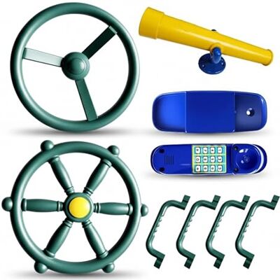 Relaxdays Accessoires tour de jeu, 8 pièces, 4 poignées de cadre d'escalade, 2 volants, jumelle, téléphone, jouet de jardin, multicolore Relaxdays Accessoires tour de jeu, 8 pièces, 4 poignées de cadre d'escalade, 2 volants, jumelle, téléphone, jouet de jardin, multicolore