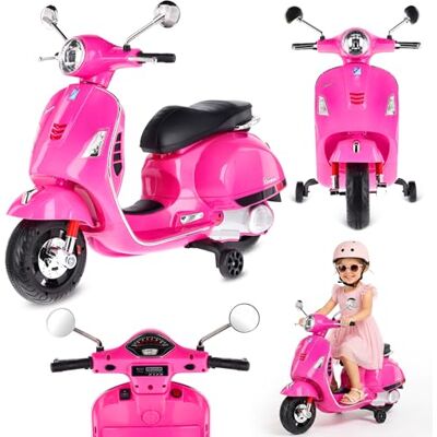 Sun Vespa Elektrische motorfiets voor kinderen met wielen en zitting van kunststof, MP3-speler, AUX-aansluiting, microSD USD (Fuchsia zonder doos) Sun Vespa Elektrische motorfiets voor kinderen met wielen en zitting van kunststof, MP3-speler, AUX-aansluiting, microSD USD (Fuchsia zonder doos)