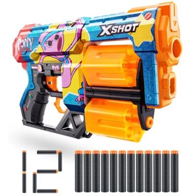 XSHOT X-Shot Skins Dread Blaster Poppy Playtime (Kissy) van Zuru met 12 darts, dubbele draaibare kanon, Air Pocket technologie, schuimspeelgoed voor kinderen, jongens en volwassenen XSHOT X-Shot Skins Dread Blaster Poppy Playtime (Kissy) van Zuru met 12 darts, dubbele draaibare kanon, Air Pocket technologie, schuimspeelgoed voor kinderen, jongens en volwassenen