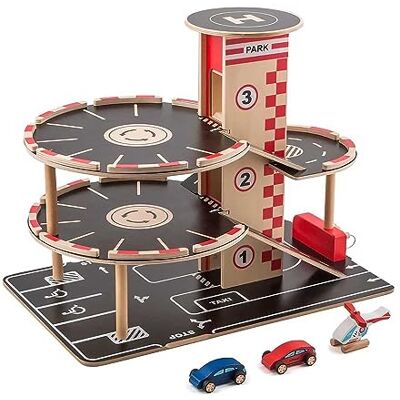 Hape Autogarage voor kinderen vanaf 3 jaar, houten parkeerplaats met helikopter, tankstation, circuit, glijbaan, 4 parkeerniveaus en lift, stevig speelgoed, zwart Hape Autogarage voor kinderen vanaf 3 jaar, houten parkeerplaats met helikopter, tankstation, circuit, glijbaan, 4 parkeerniveaus en lift, stevig speelgoed, zwart