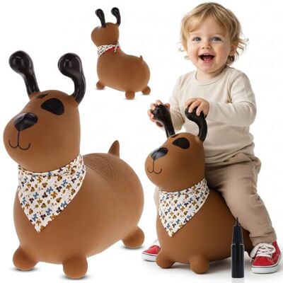 Sun Opblaasbaar springdier, speelgoed voor kinderen van 1 jaar voor binnen en buiten, ergonomisch design, handpomp inbegrepen (bruine hond) Sun Opblaasbaar springdier, speelgoed voor kinderen van 1 jaar voor binnen en buiten, ergonomisch design, handpomp inbegrepen (bruine hond)