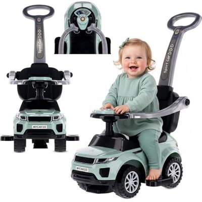 Sun Kinderauto om te duwen en te schuiven, vanaf 1 jaar, met claxon en muziek, opbergruimte onder de stoel (salie) Sun Kinderauto om te duwen en te schuiven, vanaf 1 jaar, met claxon en muziek, opbergruimte onder de stoel (salie)