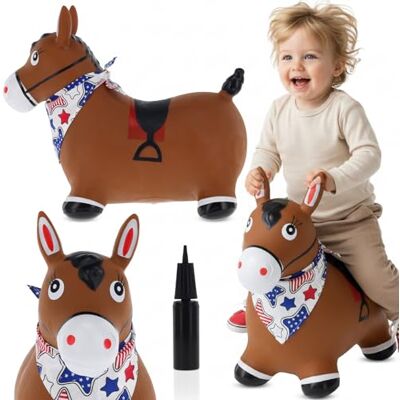 Sun Opblaasbaar springdier, speelgoed voor kinderen van 1 jaar voor binnen en buiten, ergonomisch design, handpomp inbegrepen (bruin paard met bandana) Sun Opblaasbaar springdier, speelgoed voor kinderen van 1 jaar voor binnen en buiten, ergonomisch design, handpomp inbegrepen (bruin paard met bandana)