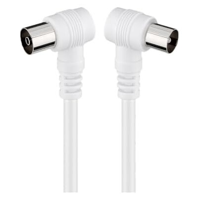 goobay 11522 Haakse antennekabel, satelliet coaxiale kabel, coaxiale stekker, 90° naar coaxiale jack, dubbel afgeschermd, 75 Ohm, 70 dB, wit, 5 m goobay 11522 Haakse antennekabel, satelliet coaxiale kabel, coaxiale stekker, 90° naar coaxiale jack, dubbel afgeschermd, 75 Ohm, 70 dB, wit, 5 m