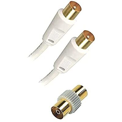 APM 408015 TV-kabel mannelijk/mannelijk 9,52 mm coaxkabel van 5 m inclusief vrouwelijke adapter aansluiting van een tv op een wandstekker of decoder wit APM 408015 TV-kabel mannelijk/mannelijk 9,52 mm coaxkabel van 5 m inclusief vrouwelijke adapter aansluiting van een tv op een wandstekker of decoder wit