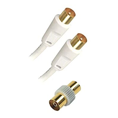 APM 408016 TV-kabel mannelijk/mannelijk 9,52 mm 10 m coaxkabel inclusief vrouwelijke adapter aansluiting van een tv op een tv-wandstekker of op een decoder wit APM 408016 TV-kabel mannelijk/mannelijk 9,52 mm 10 m coaxkabel inclusief vrouwelijke adapter aansluiting van een tv op een tv-wandstekker of op een decoder wit
