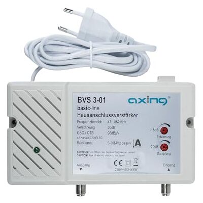 Axing BVS 3-01 Home versterker 30 dB voor tv of DTT kabel (47-862 MHz, passief retourkanaal 5-30 MHz) Axing BVS 3-01 Home versterker 30 dB voor tv of DTT kabel (47-862 MHz, passief retourkanaal 5-30 MHz)