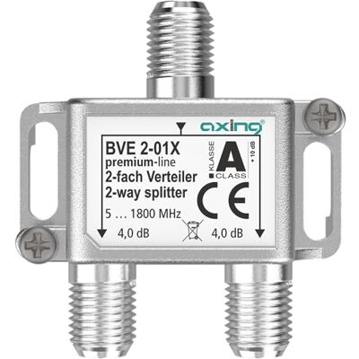 Axing BVE 2-01X 2-weg splitter 4dB 5-1800MHz TV data internet kabel-tv Axing BVE 2-01X 2-weg splitter 4dB 5-1800MHz TV data internet kabel-tv