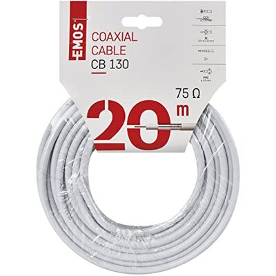EMOS CB130, 20m 20m Blanc câble coaxial câbles coaxiaux (20m, CB130, 20 m, Blanc, 75 Ohm, -20-75 °C, 5-60 °C) EMOS CB130, 20m 20m Blanc câble coaxial câbles coaxiaux (20m, CB130, 20 m, Blanc, 75 Ohm, -20-75 °C, 5-60 °C)