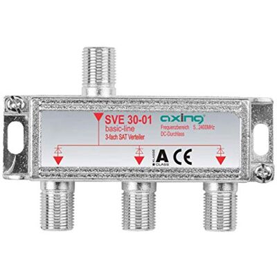 Axing SVE 30-01 3-weg Sat Splitter splitter 5-2400 MHz inclusief terrestrische, met DC-doorgang Axing SVE 30-01 3-weg Sat Splitter splitter 5-2400 MHz inclusief terrestrische, met DC-doorgang
