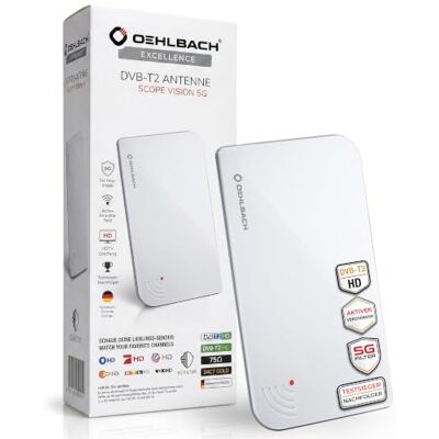 OEHLBACH Scope Vision 5G DVB-T2 HD antenne digitale kamerantenne actieve DVB-T2 versterker opvolger van onze testwinnaar nu met 5G filter, wit OEHLBACH Scope Vision 5G DVB-T2 HD antenne digitale kamerantenne actieve DVB-T2 versterker opvolger van onze testwinnaar nu met 5G filter, wit