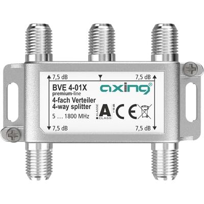 Axing BVE 4-01X splitter 4-weg 7,5 dB 5-1800 MHz TV Data Internet Kabel-tv Axing BVE 4-01X splitter 4-weg 7,5 dB 5-1800 MHz TV Data Internet Kabel-tv