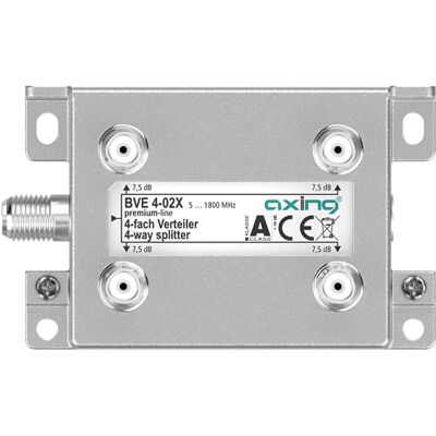 Axing BVE 4-02X splitter 4-weg 7,5 dB 5-1800 MHz TV Data Internet Kabeltelevisie Axing BVE 4-02X splitter 4-weg 7,5 dB 5-1800 MHz TV Data Internet Kabeltelevisie