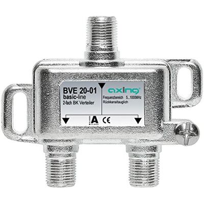 Axing BVE 20-01 2-weg BK splitter 5-1000MHz voor kabeltelevisie en DVB-T2 HD, F-aansluitingen Axing BVE 20-01 2-weg BK splitter 5-1000MHz voor kabeltelevisie en DVB-T2 HD, F-aansluitingen
