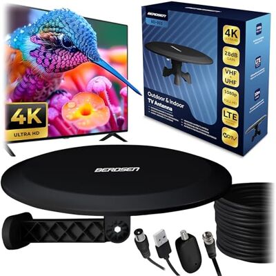 Berdsen DVBT2-antenne met versterker 28 dB tv-binnenantenne 10 m kabel bereik 80 km DVB-T DVB-T2 LTE filter zwart Berdsen DVBT2-antenne met versterker 28 dB tv-binnenantenne 10 m kabel bereik 80 km DVB-T DVB-T2 LTE filter zwart