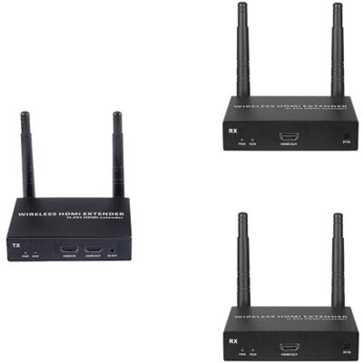 EXVIST Draadloze HDMI-zender 4K @30FPS met 2 ontvangers, H.265 codering, lang bereik tot 200 meter, ondersteuning IR, HDMI-uitbreidingsset voor laptop, pc, PS4, tv/projector EXVIST Draadloze HDMI-zender 4K @30FPS met 2 ontvangers, H.265 codering, lang bereik tot 200 meter, ondersteuning IR, HDMI-uitbreidingsset voor laptop, pc, PS4, tv/projector