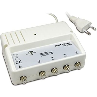 Metronic Versterker gepantserde splitter instelling Gain/4 Uitgangen F-stekker Metronic Versterker gepantserde splitter instelling Gain/4 Uitgangen F-stekker