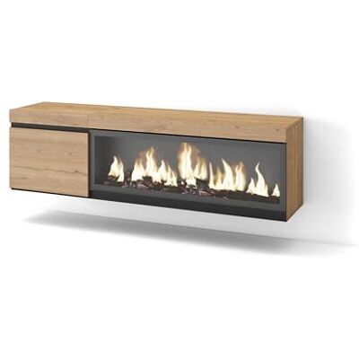 Skraut Home TV-kast tv-bank grote opbergruimte 160 voor tv's tot 65 inch XXL elektrische open haard hangend aan de muur moderne stijl eiken Skraut Home TV-kast tv-bank grote opbergruimte 160 voor tv's tot 65 inch XXL elektrische open haard hangend aan de muur moderne stijl eiken