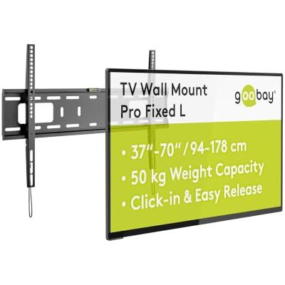 goobay 49891 Pro Fixed TV muurbeugel (L) van 37 inch tot 70 inch (94 cm tot 178 cm), 50 kg, eenvoudige en veilige bevestiging, Vesa-standaard, QLED/LED, zwart goobay 49891 Pro Fixed TV muurbeugel (L) van 37 inch tot 70 inch (94 cm tot 178 cm), 50 kg, eenvoudige en veilige bevestiging, Vesa-standaard, QLED/LED, zwart