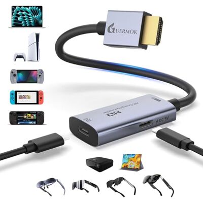 Guermok HDMI naar USB-C adapter voor AR-bril, AR-converter 4K @60Hz met DC 5V opladen, compatibel met XREAL One/Air 2 Pro/RayNeo/Rokid, Steam, Switch, PS5/4, draagbare schermen (zilver) Guermok HDMI naar USB-C adapter voor AR-bril, AR-converter 4K @60Hz met DC 5V opladen, compatibel met XREAL One/Air 2 Pro/RayNeo/Rokid, Steam, Switch, PS5/4, draagbare schermen (zilver)