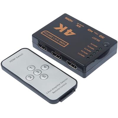 APM 590463 HDMI-schakelaar HDMI-stekkerdoos 5 ingangen en 1 uitgang voor 4K en 3D-resoluties compatibel met Blu-Ray-speler, videoprojector, thuisbioscoop, pc enz. met afstandsbediening APM 590463 HDMI-schakelaar HDMI-stekkerdoos 5 ingangen en 1 uitgang voor 4K en 3D-resoluties compatibel met Blu-Ray-speler, videoprojector, thuisbioscoop, pc enz. met afstandsbediening