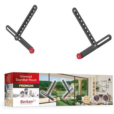 Barkan Universele soundbarhouder, verstelbare houder voor boven of onder de tv, maten 13-80 inch, past op de meeste soundbars tot 6,4 kg, eenvoudige montage, zwart Barkan Universele soundbarhouder, verstelbare houder voor boven of onder de tv, maten 13-80 inch, past op de meeste soundbars tot 6,4 kg, eenvoudige montage, zwart