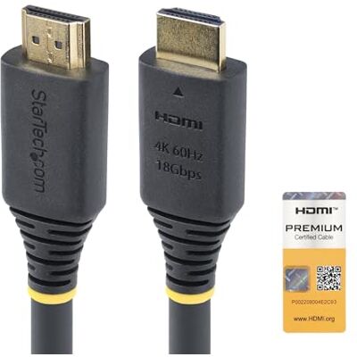 StarTech .com Premium gecertificeerde high-speed HDMI-kabel, 5 m, 4K 60Hz/1440p 144Hz, 18Gbit/s, HDMI 2.0 UHD-kabel, TPE-mantel StarTech .com Premium gecertificeerde high-speed HDMI-kabel, 5 m, 4K 60Hz/1440p 144Hz, 18Gbit/s, HDMI 2.0 UHD-kabel, TPE-mantel