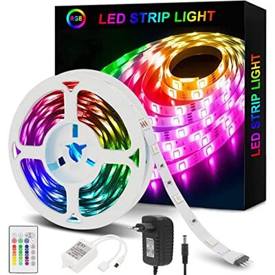 Azhien Sylevin 5 m RGB ledstrip, 5050 ledstrips met afstandsbediening, 16 kleurvariaties, 4 modi voor thuis, kastdecoratie, slaapkamer, tv Azhien Sylevin 5 m RGB ledstrip, 5050 ledstrips met afstandsbediening, 16 kleurvariaties, 4 modi voor thuis, kastdecoratie, slaapkamer, tv