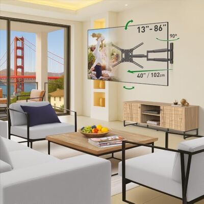 Barkan Lengte 102 cm tv-muurbeugel voor schermen van 13-83 inch, kantelbaar en draaibaar, volledige beweging, max. gewicht 50 kg, extra uitbreidbaar, voor OLED LCD LED, tot VESA 600 x 400 Barkan Lengte 102 cm tv-muurbeugel voor schermen van 13-83 inch, kantelbaar en draaibaar, volledige beweging, max. gewicht 50 kg, extra uitbreidbaar, voor OLED LCD LED, tot VESA 600 x 400