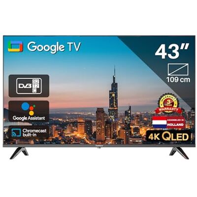 TEEVIEW Google Smart TV QLED 4K UHD 43 inch / 110 cm Frameloos design Triple Tuner DVB-T/T2/S/S2/C, HDMI x3, USB x2, CI+ spraakbesturing en streaming-apps gemonteerd in Eindhoven TEEVIEW Google Smart TV QLED 4K UHD 43 inch / 110 cm Frameloos design Triple Tuner DVB-T/T2/S/S2/C, HDMI x3, USB x2, CI+ spraakbesturing en streaming-apps gemonteerd in Eindhoven