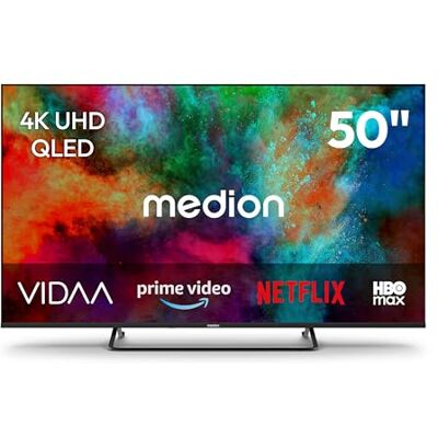 Medion 125,7 cm 50 inch QLED Ultra HD Smart TV Dolby Vision HDR Dolby Atmos VIDA Store Prime Video Disney + DAZN HbbTV PVR Bluetooth HD+, MD850602 Medion 125,7 cm 50 inch QLED Ultra HD Smart TV Dolby Vision HDR Dolby Atmos VIDA Store Prime Video Disney + DAZN HbbTV PVR Bluetooth HD+, MD850602
