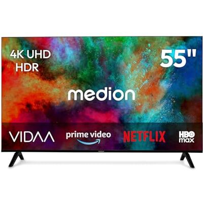 Medion 138,8 cm 55 inch Ultra HD Smart TV HDR10 VIDA Store Prime Video Disney + DAZN HbbTV PVR Bluetooth HD+, MD855201 Medion 138,8 cm 55 inch Ultra HD Smart TV HDR10 VIDA Store Prime Video Disney + DAZN HbbTV PVR Bluetooth HD+, MD855201