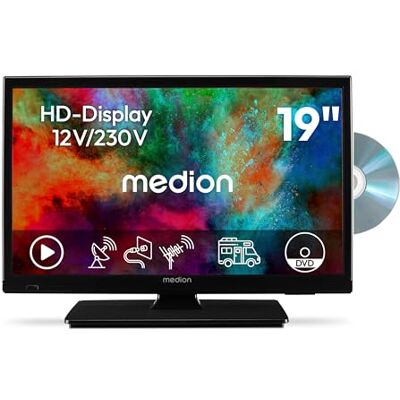 Medion TV 19 inch HD (47 cm) televisie met geïntegreerde dvd-speler (ideaal voor camping, camper, vrachtwagen, tuin, 12 V autoadapter, Triple Tuner, HDMI, USB, MD 819001) Medion TV 19 inch HD (47 cm) televisie met geïntegreerde dvd-speler (ideaal voor camping, camper, vrachtwagen, tuin, 12 V autoadapter, Triple Tuner, HDMI, USB, MD 819001)