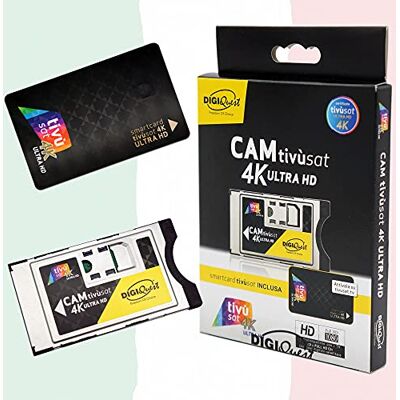 TIVU' SAT TiVuSat DIGIQuest 4K UHD Black & EasyMouse 4K Ultra HD SmartCam kaart UHD CI+ module zwart met TiVuSat 4K UHD, Italiaanse HD/4K kanalen via satelliet Eutelsat HotBird 13,0° oost TIVU' SAT TiVuSat DIGIQuest 4K UHD Black & EasyMouse 4K Ultra HD SmartCam kaart UHD CI+ module zwart met TiVuSat 4K UHD, Italiaanse HD/4K kanalen via satelliet Eutelsat HotBird 13,0° oost