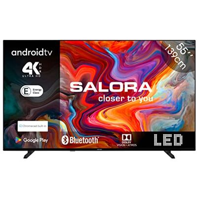 SALORA SMART55TV 55 inch Smart TV 4K UHD LED Televisie met Android TV, HDR, Dolby Audio, Ingebouwde Chromecast, WiFi & Bluetooth, 3x HDMI, USB, CI-slot Energieklasse E SALORA SMART55TV 55 inch Smart TV 4K UHD LED Televisie met Android TV, HDR, Dolby Audio, Ingebouwde Chromecast, WiFi & Bluetooth, 3x HDMI, USB, CI-slot Energieklasse E